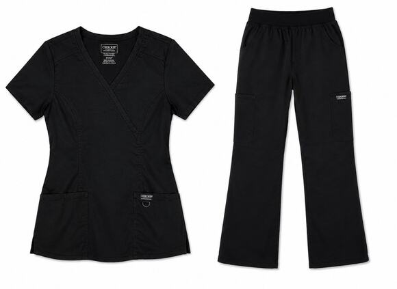 Cherokee Tops - Cherokee Workwear Black Scrub Set Women’s Small Mock Wrap Cargo Medical Uniform